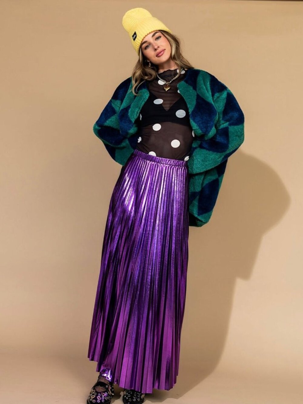 Metallic Pleated Midi Skirt in Ultraviolet NWT